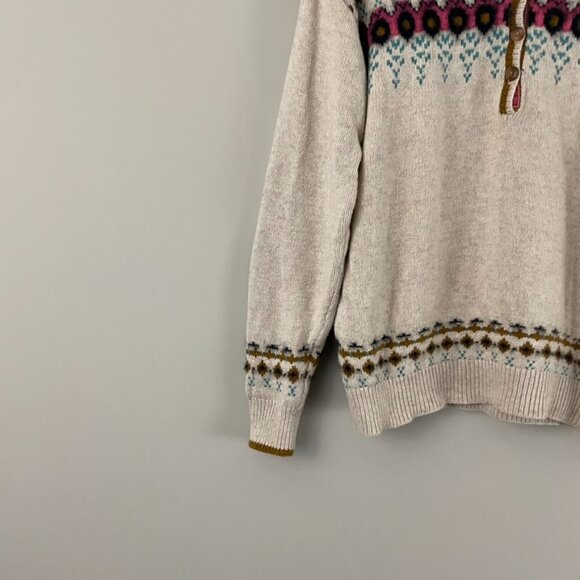 Sundance Innis Fair Isle Cream Cotton Knit Henley Sweater Size Small - Picture 5 of 6